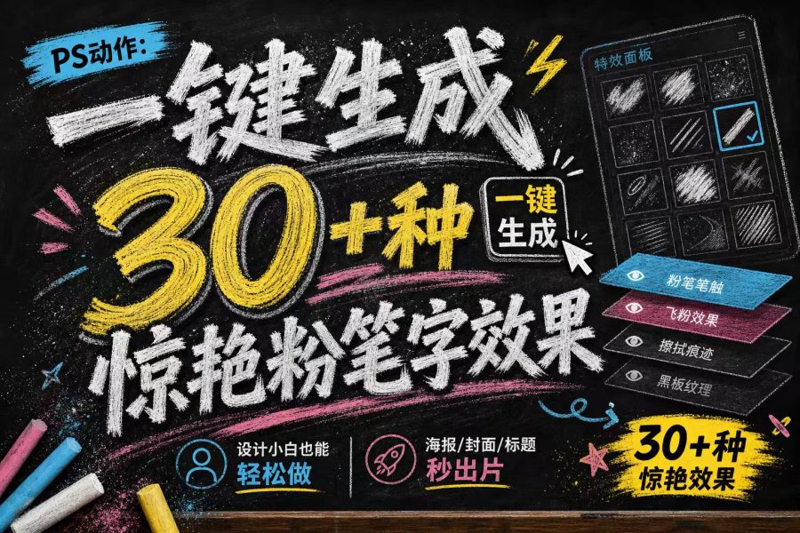 PS动作：一键生成30+种惊艳粉笔字效果